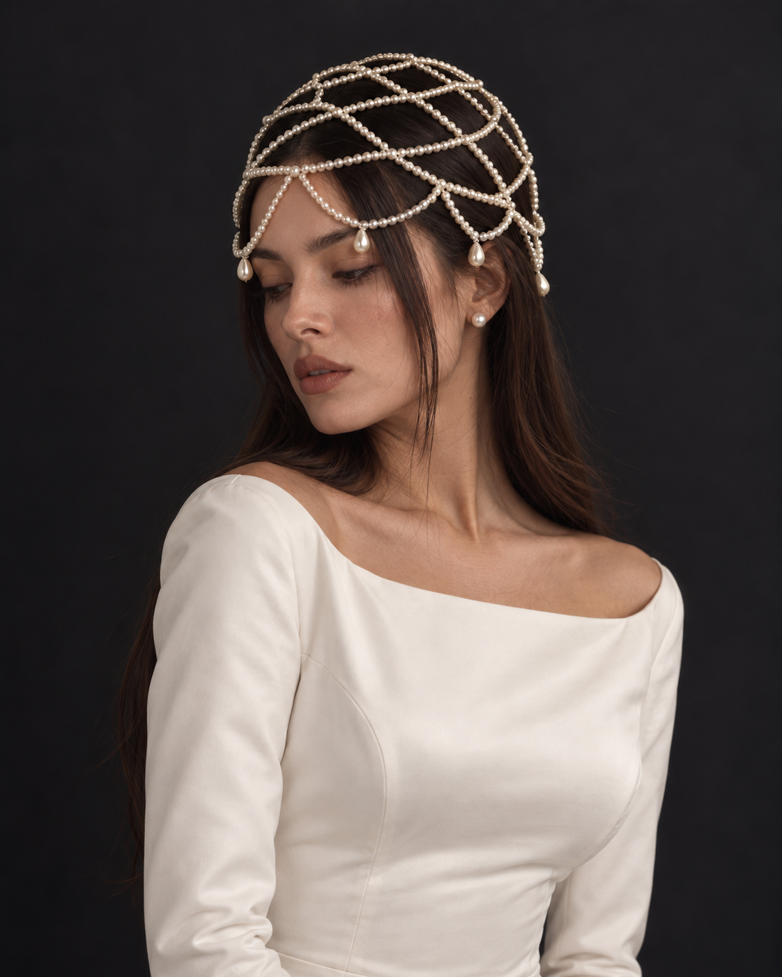 The Florence Pearl Cap — side view of the pearl net cap