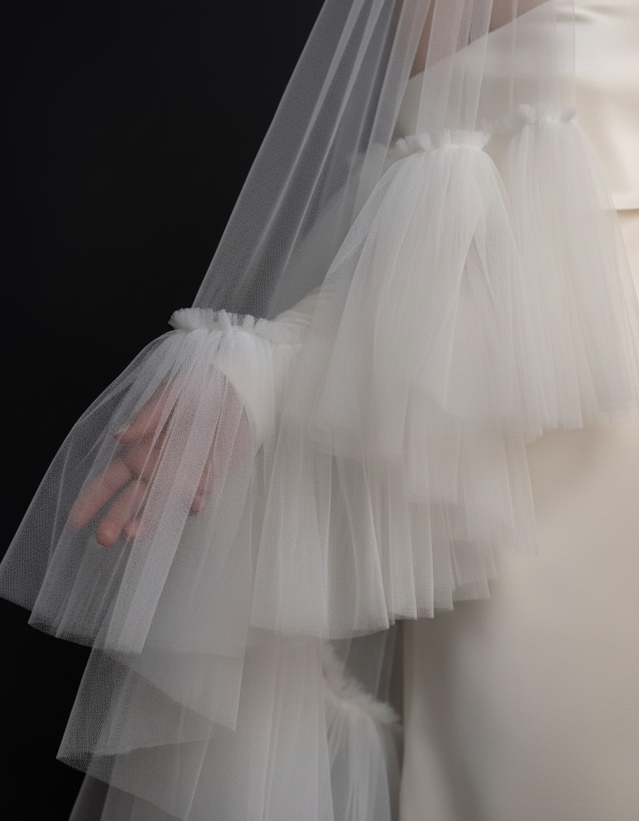 The Aria veil — detail of the ruffled tulle tiers