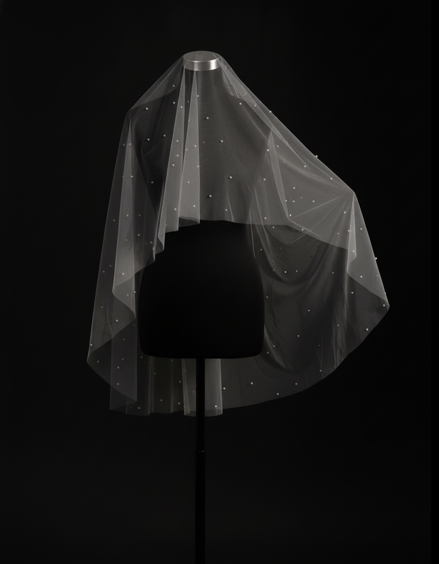 The Celeste veil — white veil on a mannequin