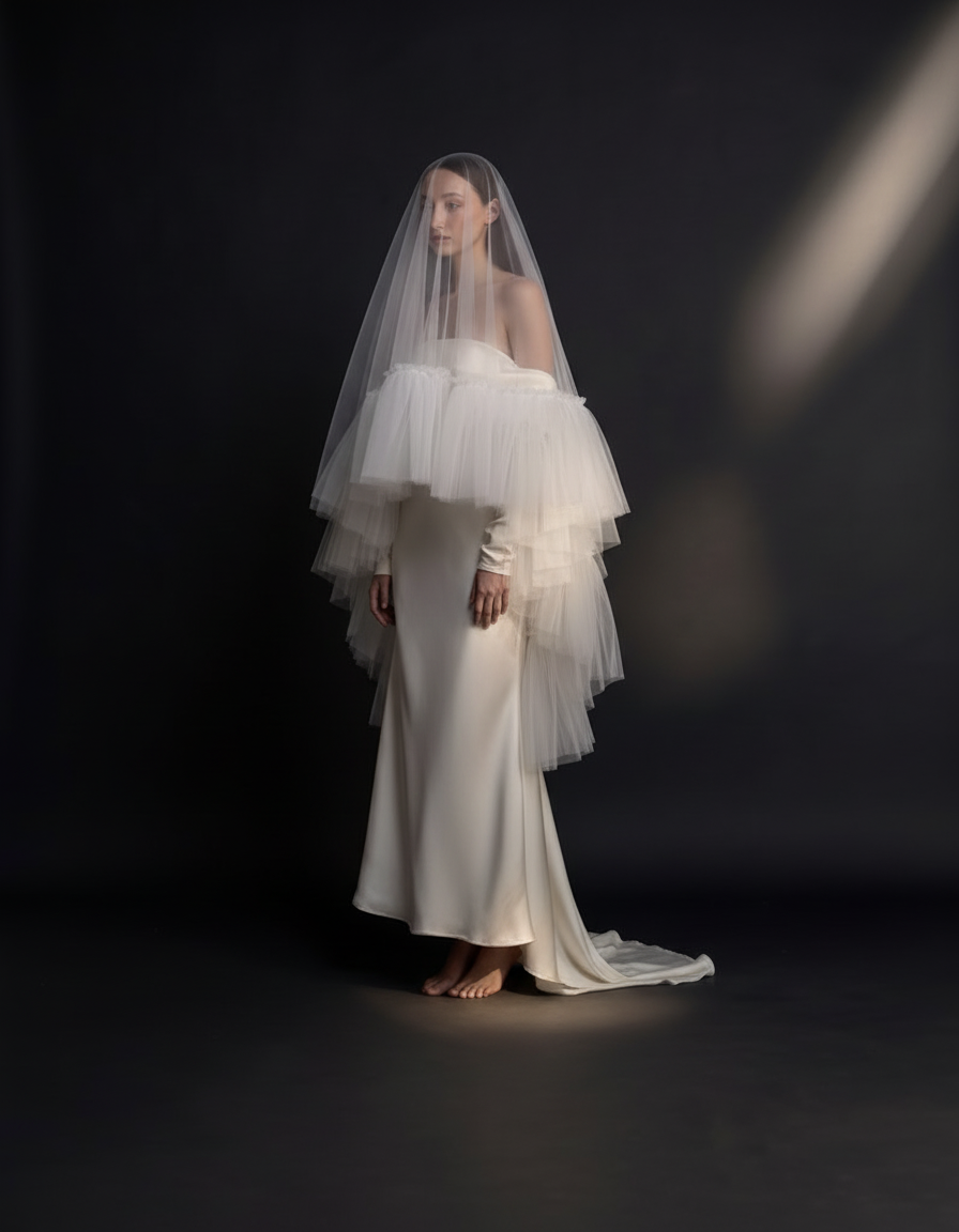 The Aria veil — three-quarter view showing the ruffled tiers