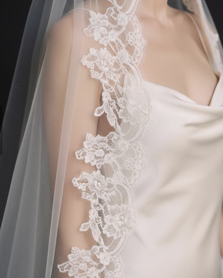 The Valentina veil — detail of the eyelash lace edge