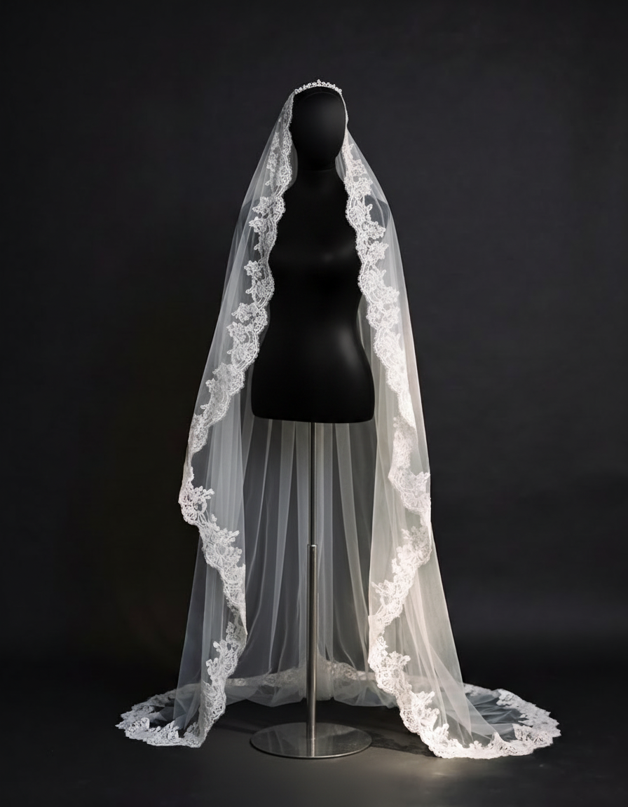 The Valentina veil — veil on a mannequin, back view