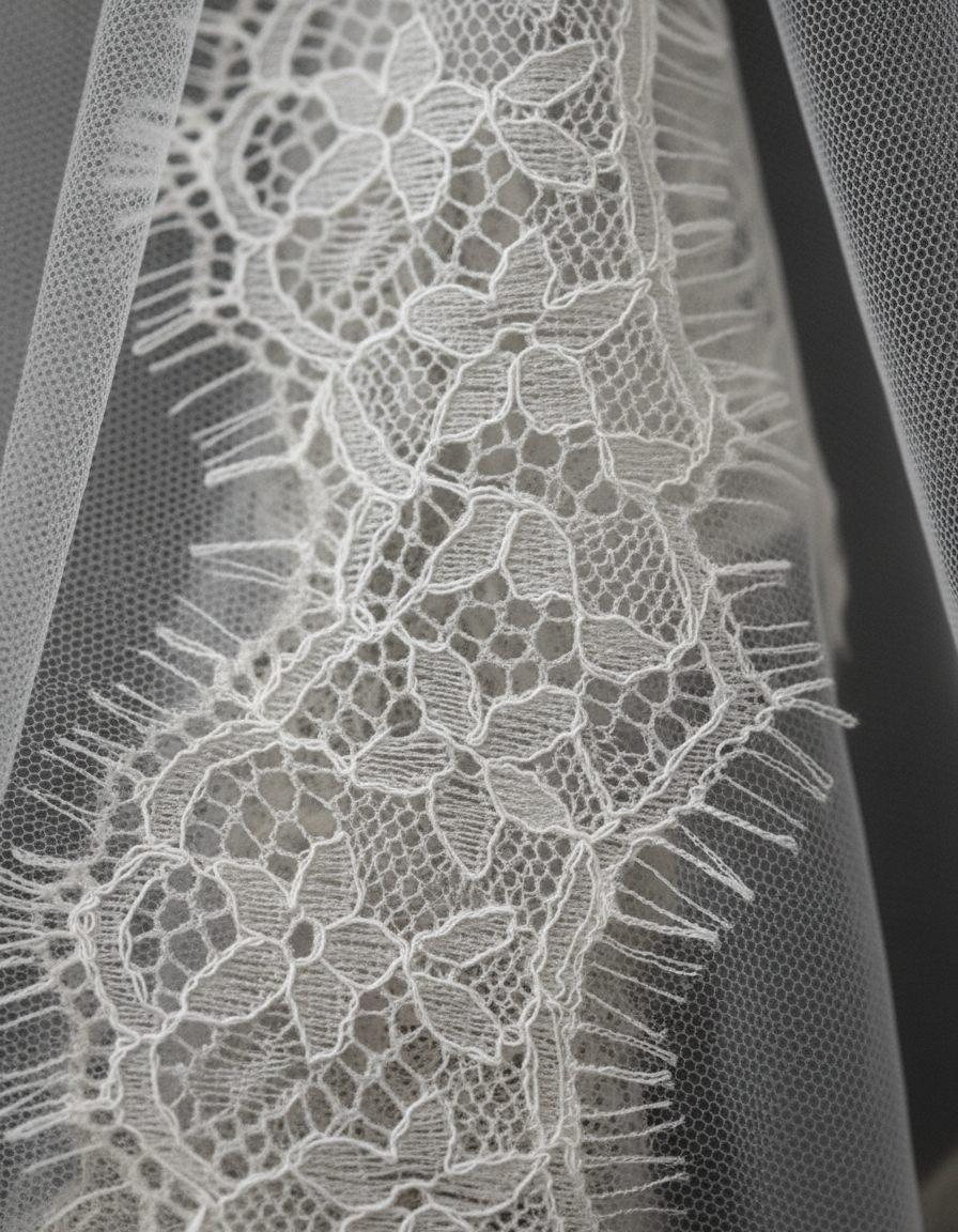 The Camila veil — close-up of the Chantilly lace edge