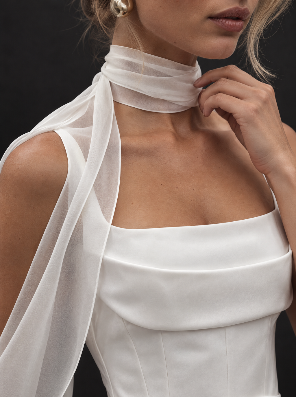 The Elowen veil — close-up of the chiffon scarf at the neckline