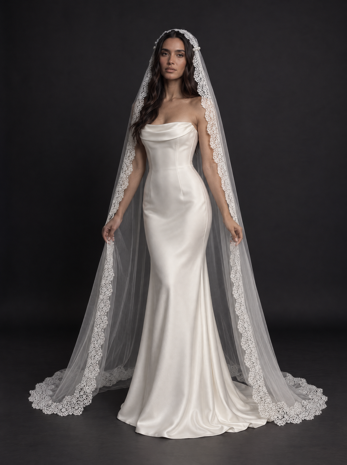 The Seraphina veil — front view of the long Juliet veil