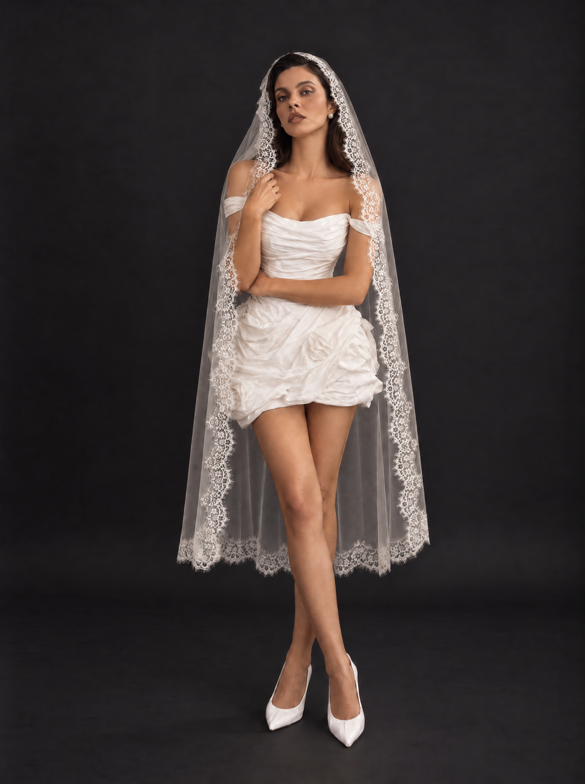 The Camille veil — front view, full length
