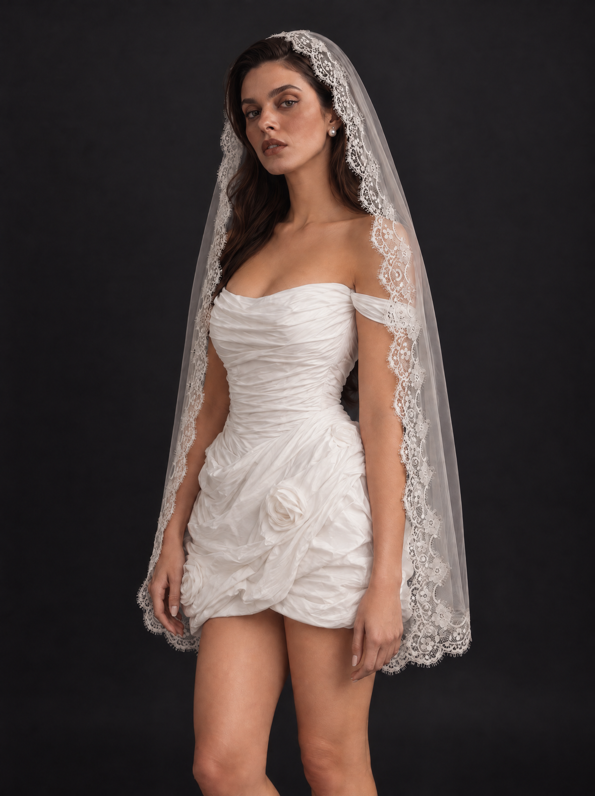 The Camille veil — close-up of the lace trim framing the face