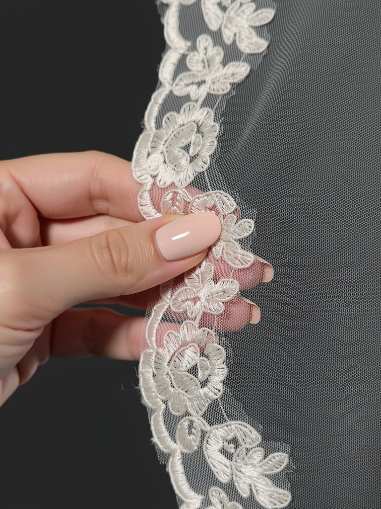 The Adalyn veil — detail of the embroidered floral lace