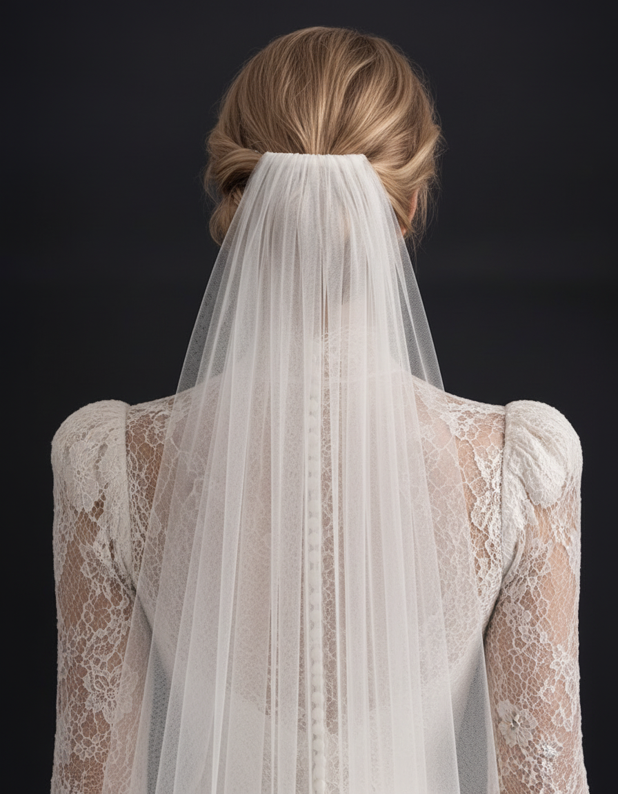 The Marguerite veil — close-up of the veil at the back of the head