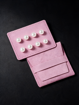 The Pearl Veil Weights — set of 8 magnetic pearls on a pink suede card with pouch