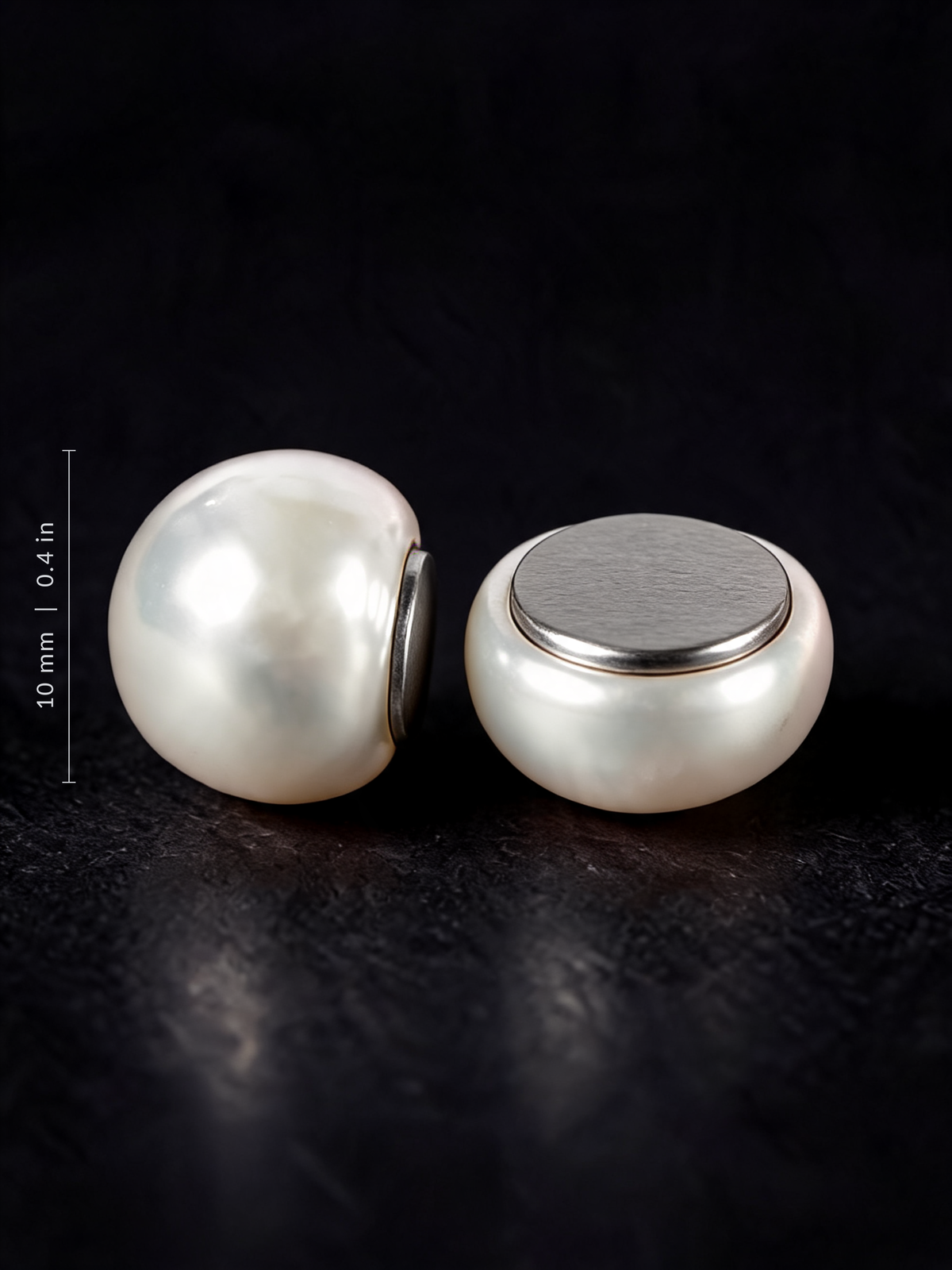 The Pearl Veil Weights — two halves of a magnetic pearl weight with their size